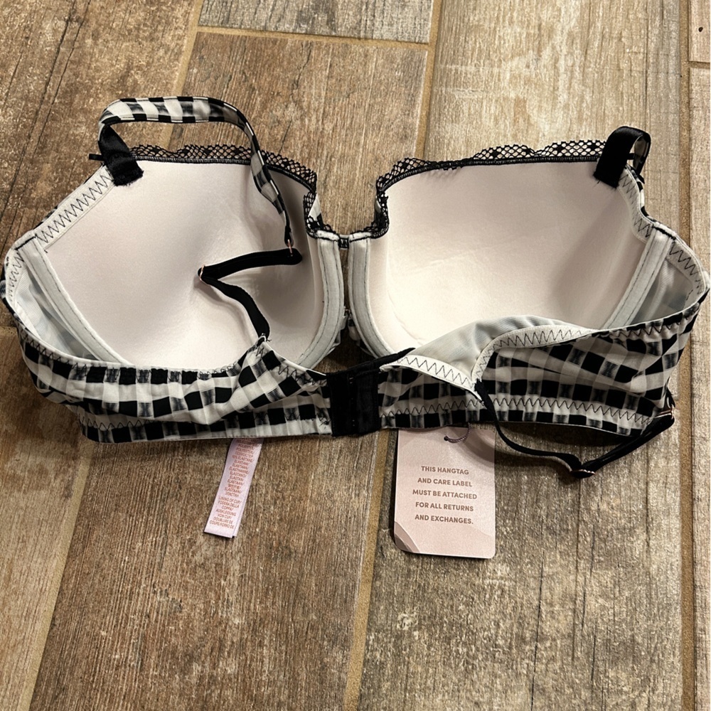 NWT Savage x Fenty Gingham Remix Unlined Plunge Bra, B/W, Size 38DD - Picture 8 of 9